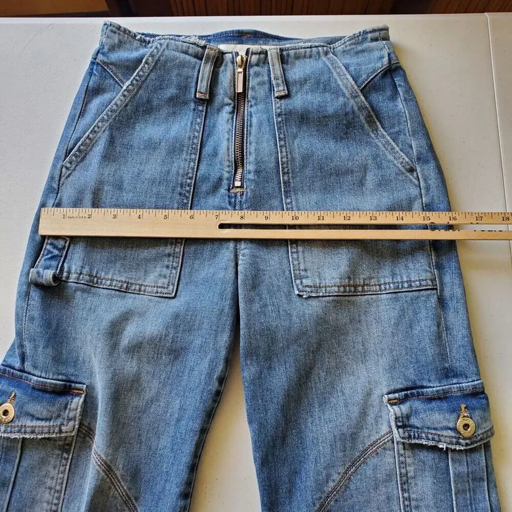 Jonathan Simkhai Payton Denim Cargo Jeans Mid Rise Straight Leg Zipper‎ Hem